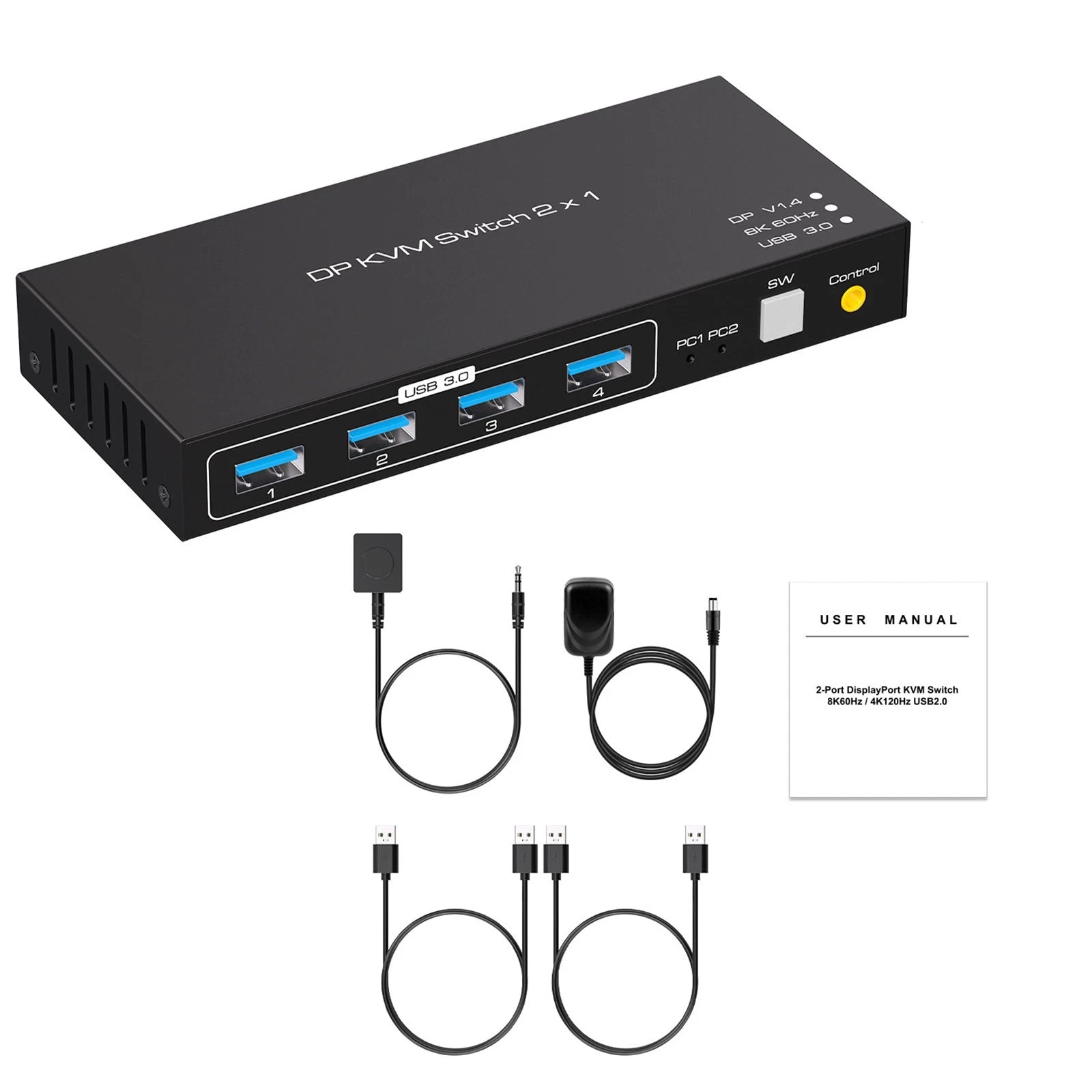 Dp Kvm Usb Switch 2x1 Durable Replacement For 2 Computers 1 Monitors
