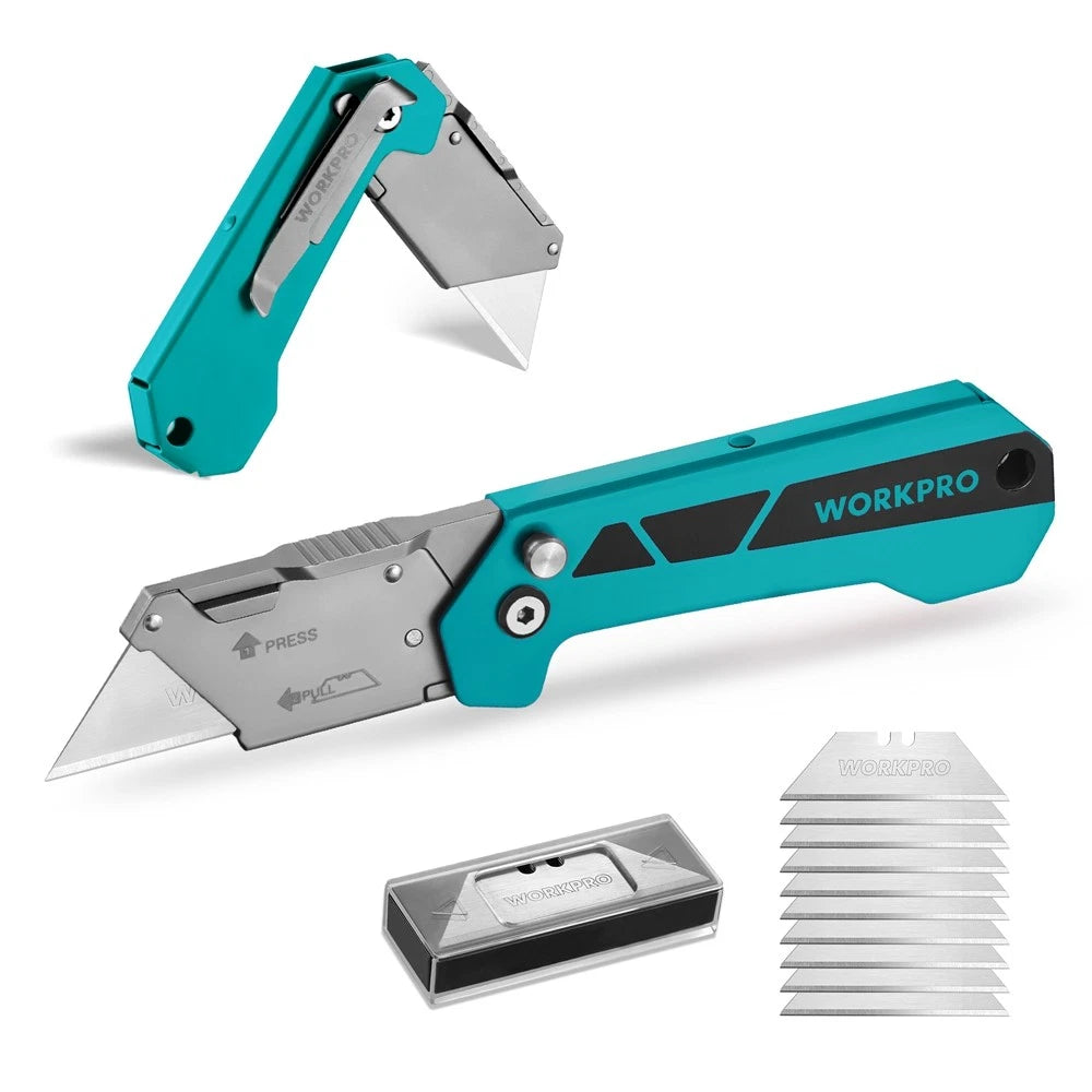 WORKPRO Folding Utility Knife Quick Change Blade Razor Knife Box Cutter 10 Blade