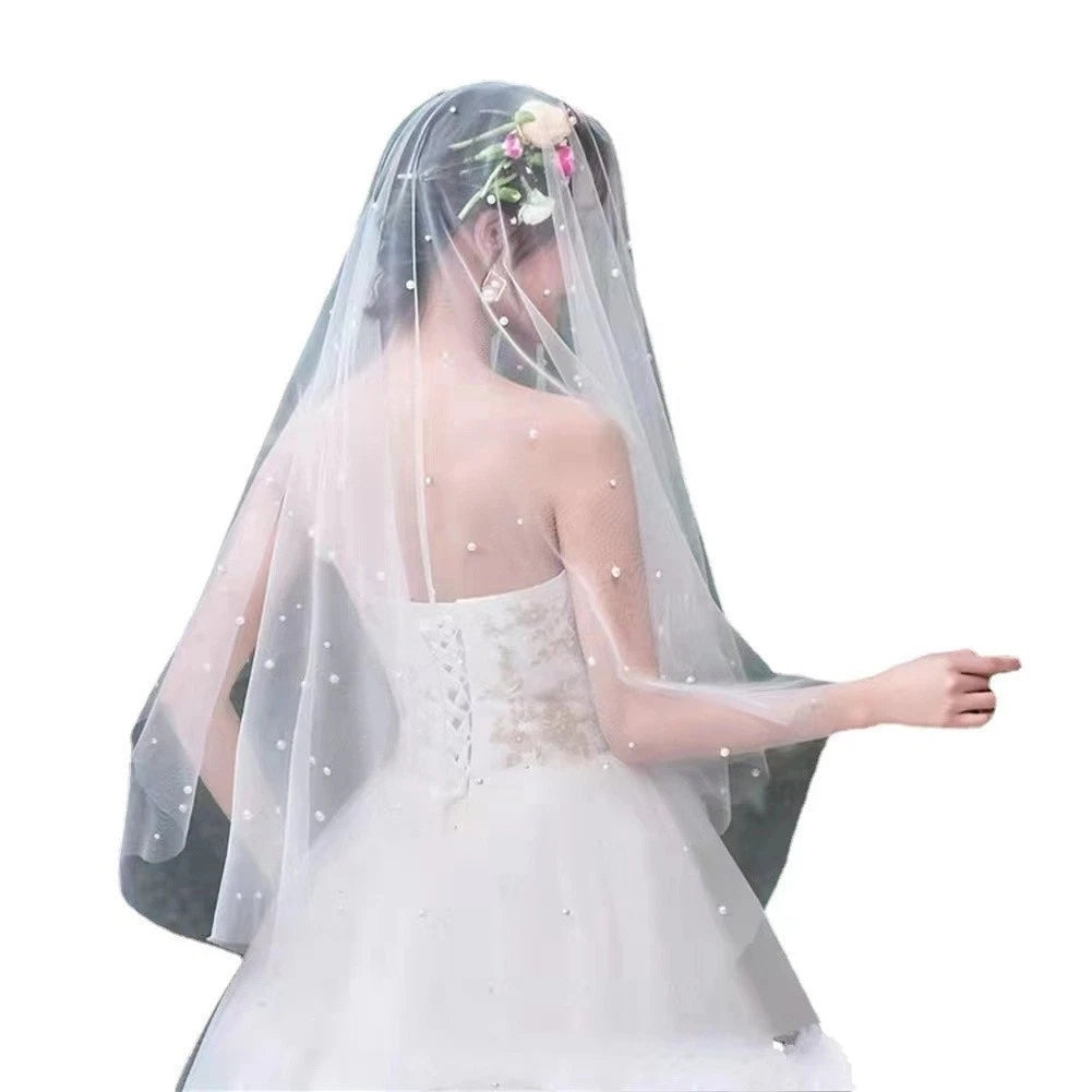 White Bridal Headpiece Fairy Style Short U Shape Dual Layer For