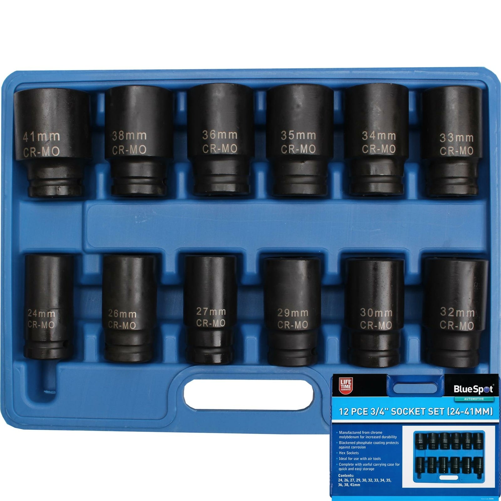 BlueSpot 12pc Impact Metric Deep Socket Set 3/4" Drive by BlueSpot