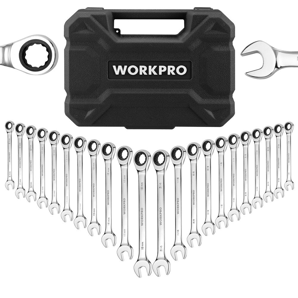 WORKPRO 22-Pieces Ratcheting Combination Wrench Set Metric 6-18mm &