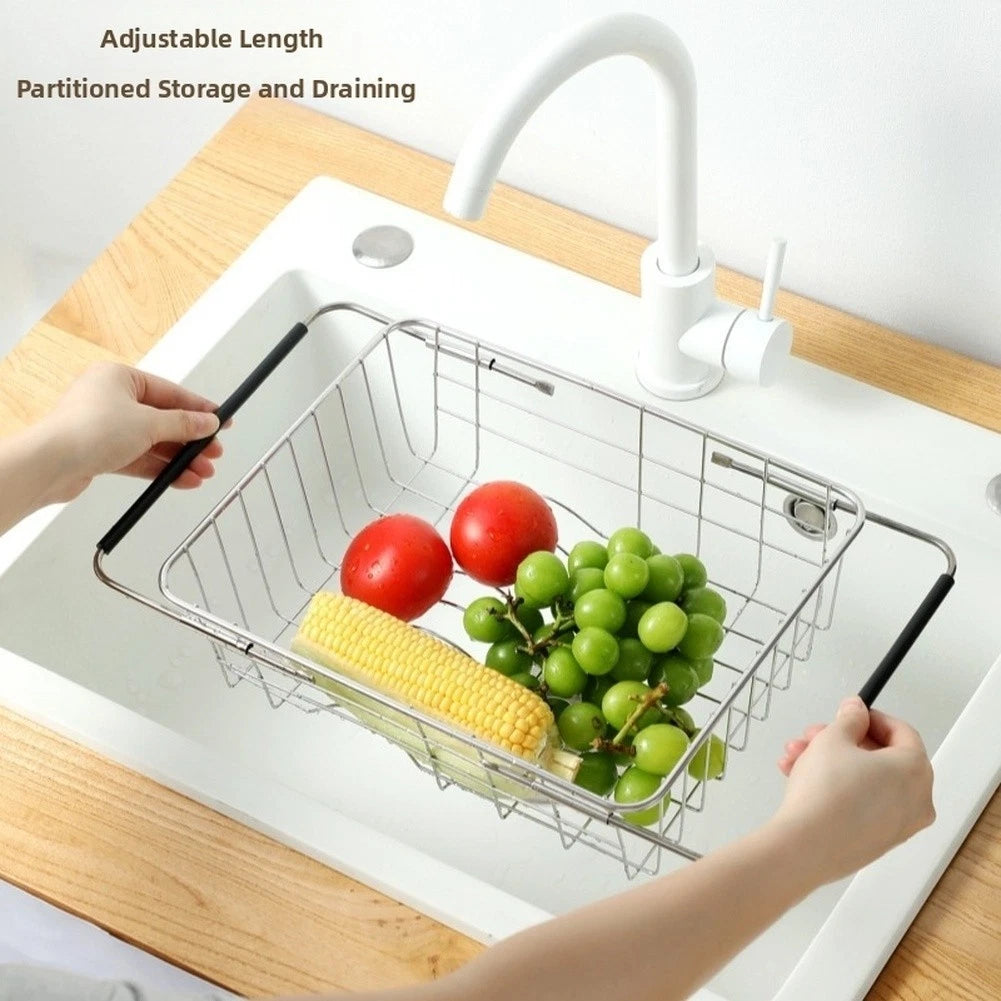 Adjustable Stainless Steel Sink Dish Basket For Kitchen Counter Space