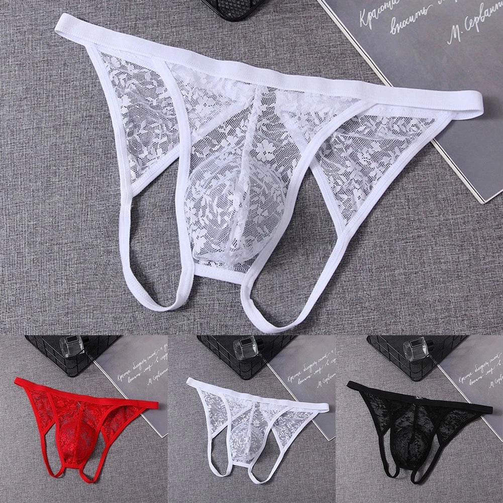 Mens Lace Briefs Low Waist High Elasticity Pouch Design Transparent