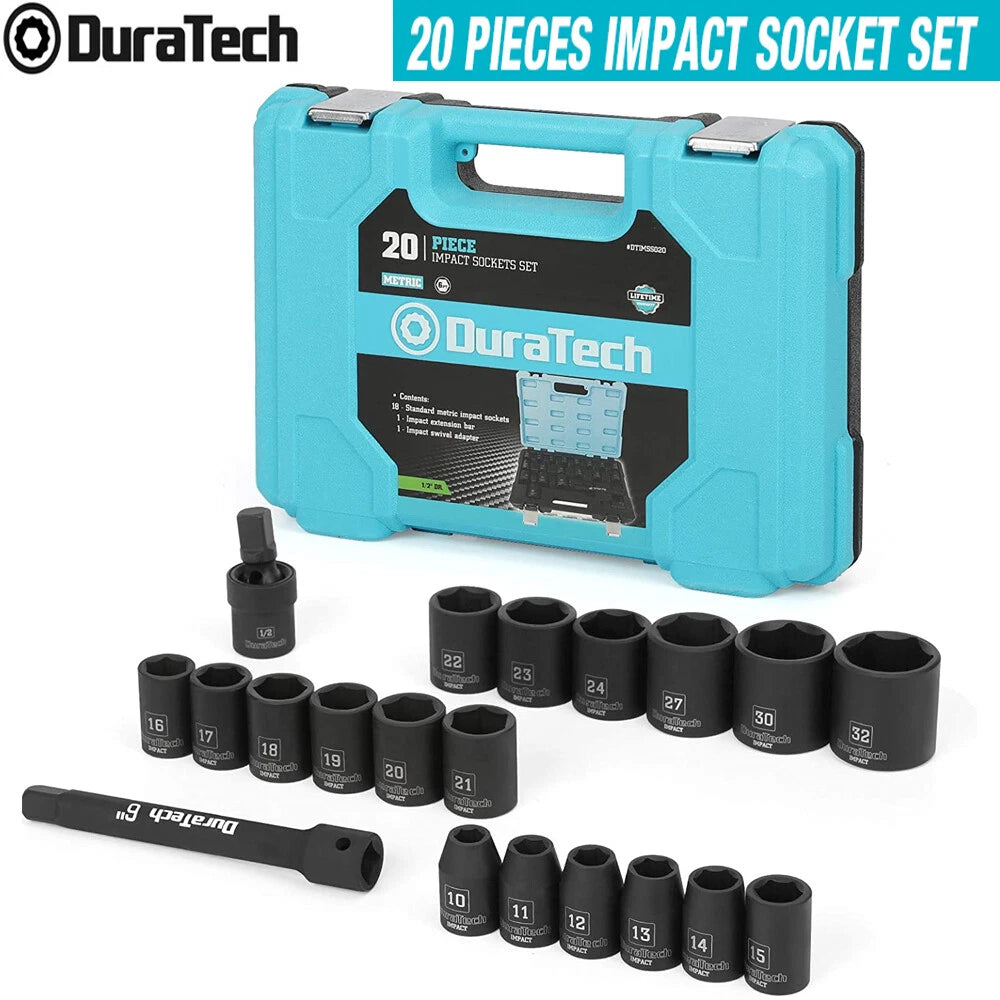 Duratech 1/2" Drive Impact Socket Set Shallow Socket Set Metric Bar