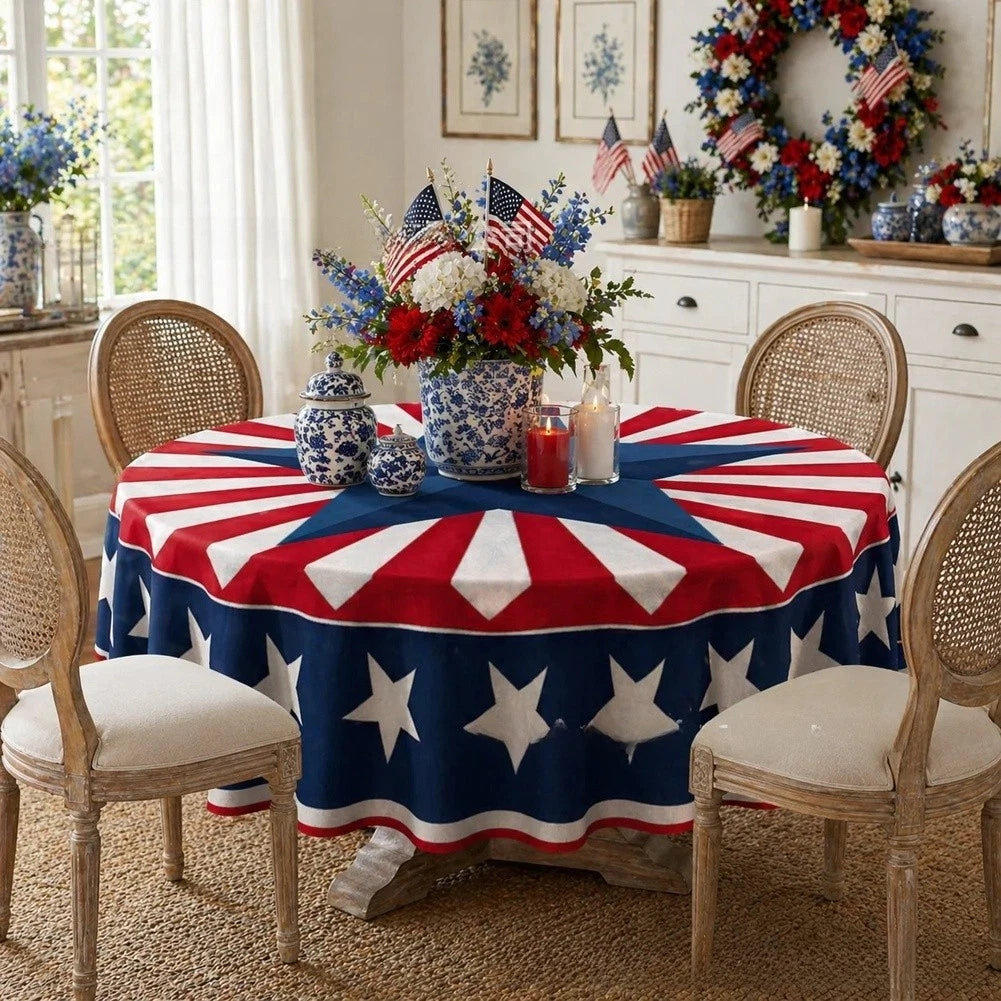 Round Tablecloth With Patriotic Stars Design Pet Plastic Modern Style