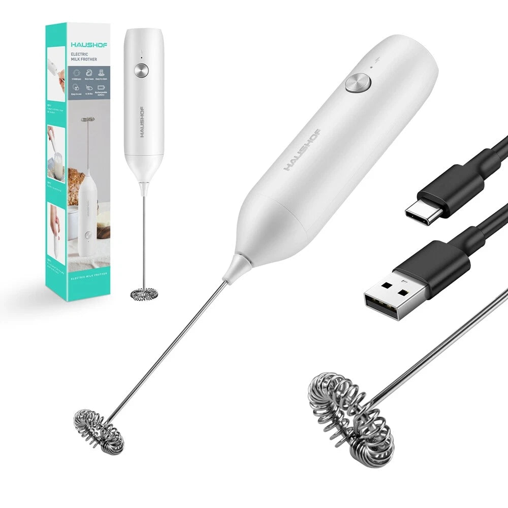 HAUSHOF Rechargeable Handheld Milk Frother USB TypeC Electric Foam Maker Stirrer