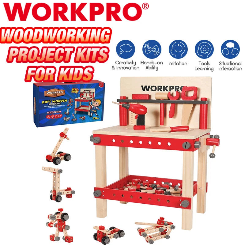 Workpro Wooden Workbench Kit Kid Tool Bench Building Toy Set For