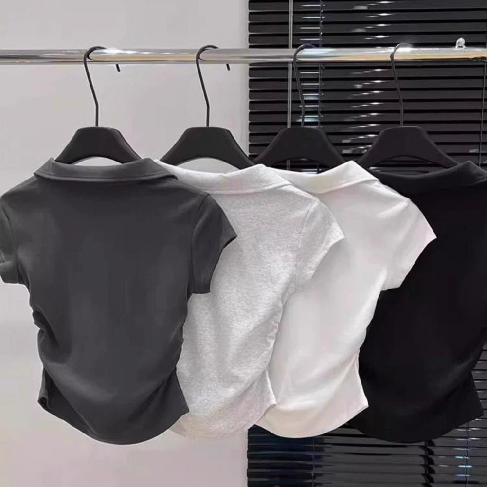 Basic Simple Womens Waist Short Sleeves T-shirt Fashion For Slim Fit