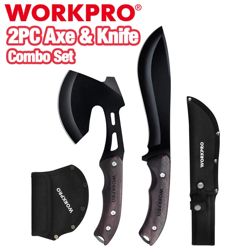 Workpro Axe And Fixed Blade Knife Combo Set Full Tang Wood Handle