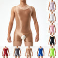 Glossy Mens Crotchless Sleeveless Shorts Jumpsuits Underwear Grey M Xl