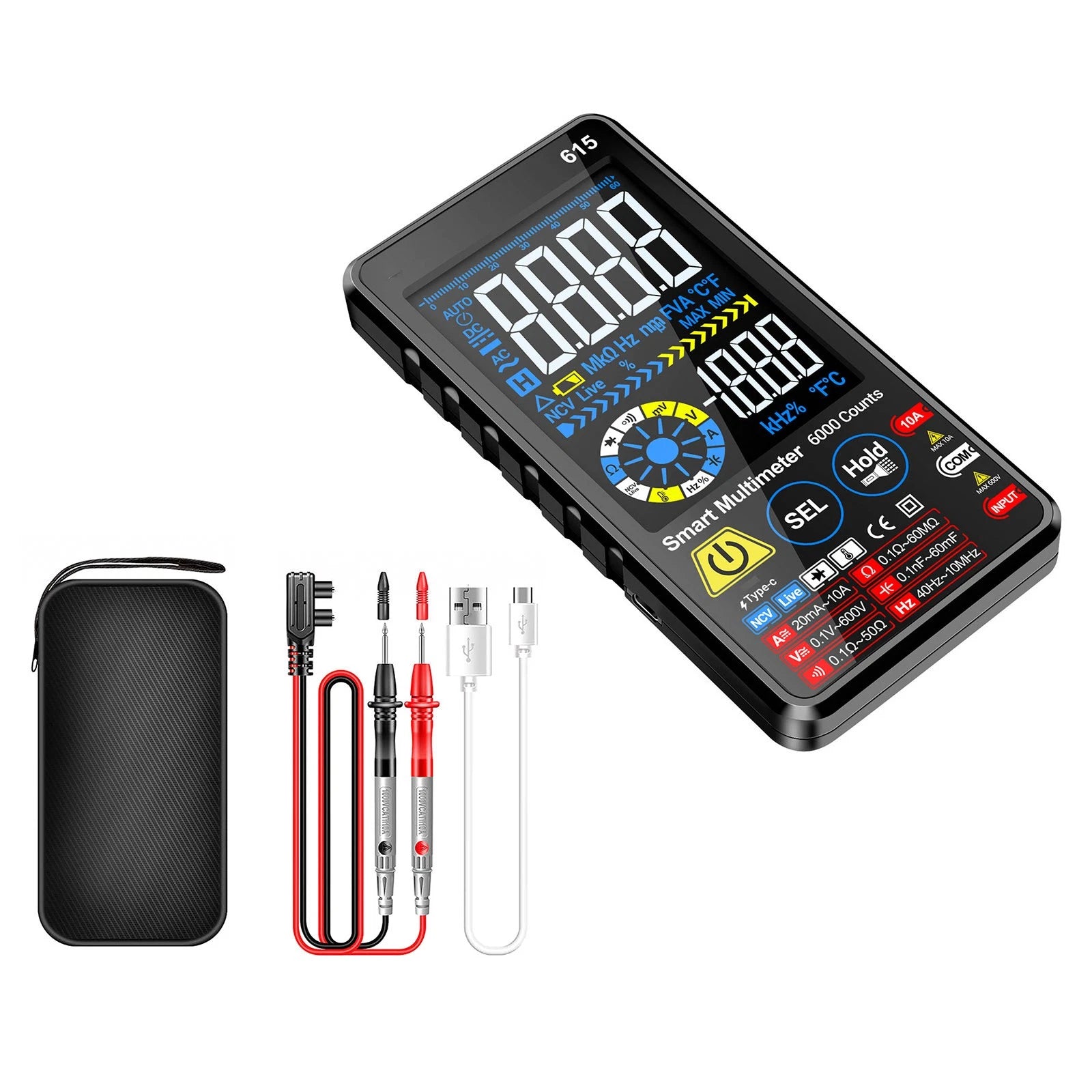 Digital Multimeter Tester Auto Ranging 6000 Counts Ac Dc Volt Amp Ohm