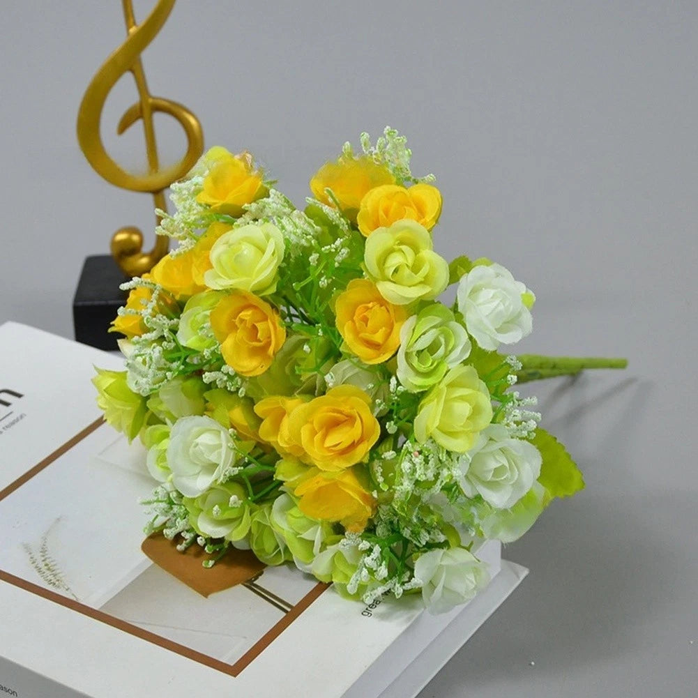 21 Head Diamond Rose Silk Flower Bouquet Artificial For Wedding And