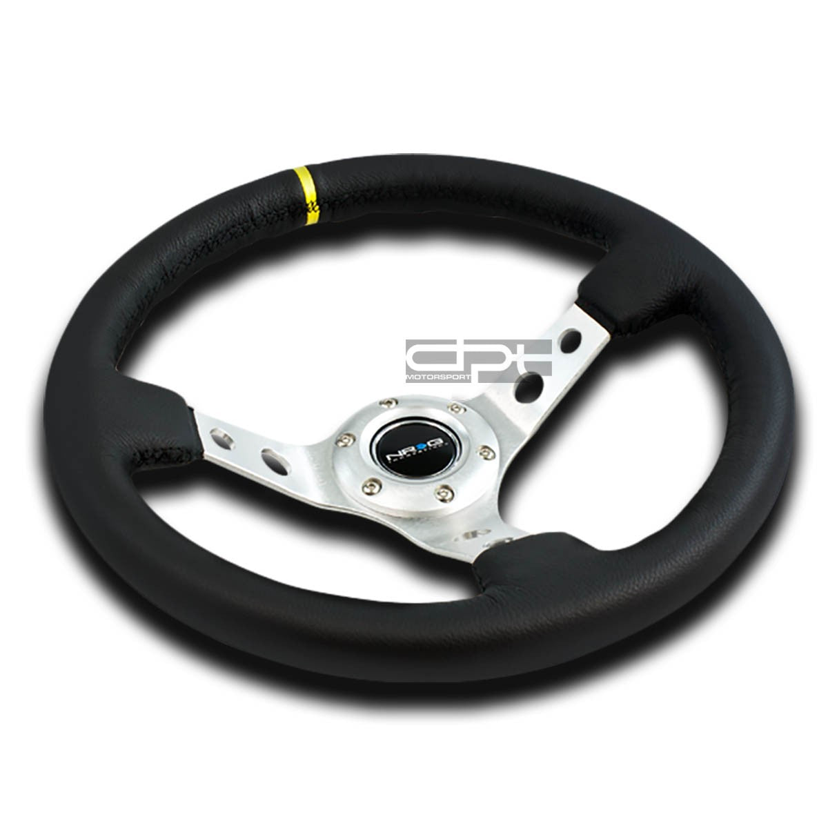 Nrg 350MM 3" Deep Dish 6-Hole Steering Wheel Black Leather/silver