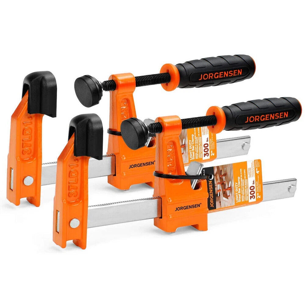 JORGENSEN 2-PIECE 4" LIGHT DUTY STEEL BAR CLAMP SET Metal &amp; Wood F-Clamp 300 Lbs