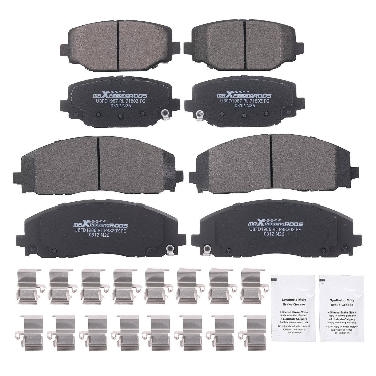 8x Front Rear Disc Brake Pads Kit for Chrysler Town &amp; Country/Ram C/V w/Hardware