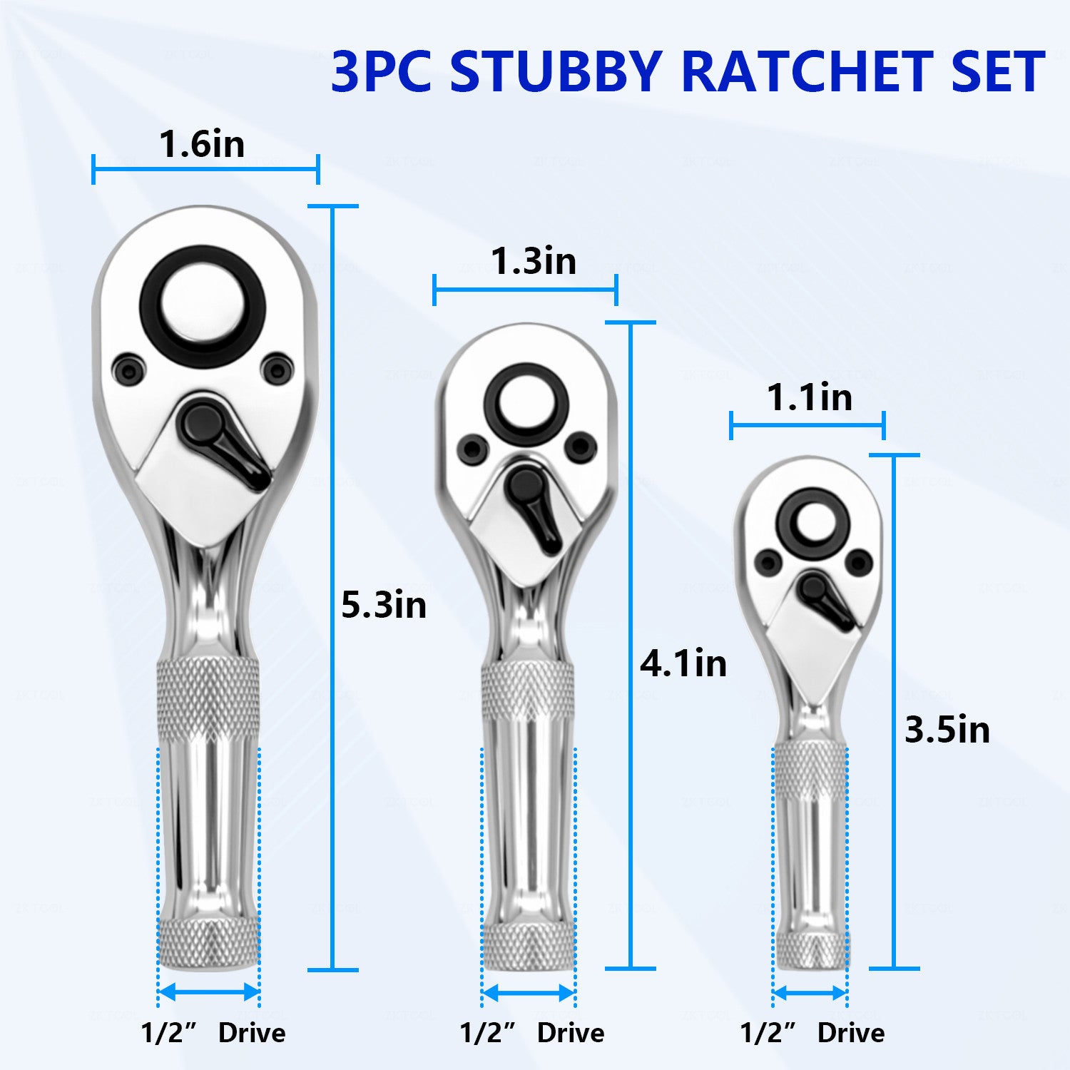 3 piece ratchet handle set 1/4" 3/8" 1/2" long wrench Quick release