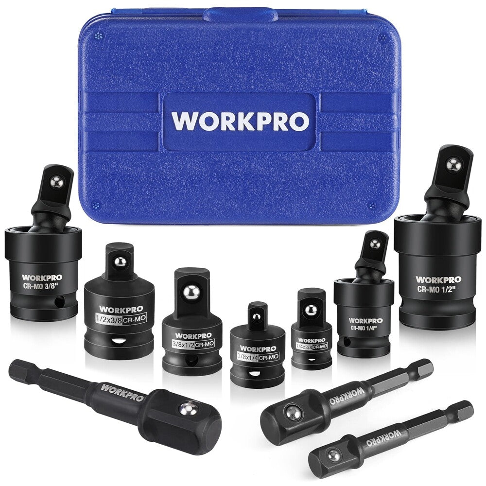 WORKPRO 10PC Impact Socket Set Adapter 1/4" 3/8" 1/2"