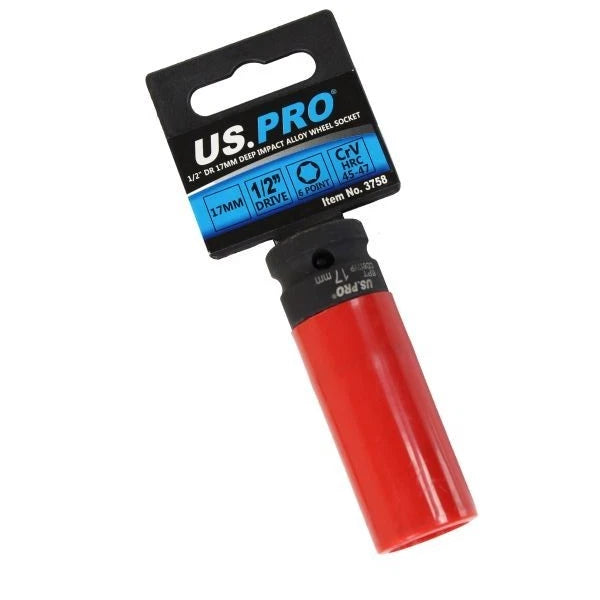 Us Pro 17mm Alloy Wheel Impact Socket 1/2 Drive Deep Thin Wall Sleeve
