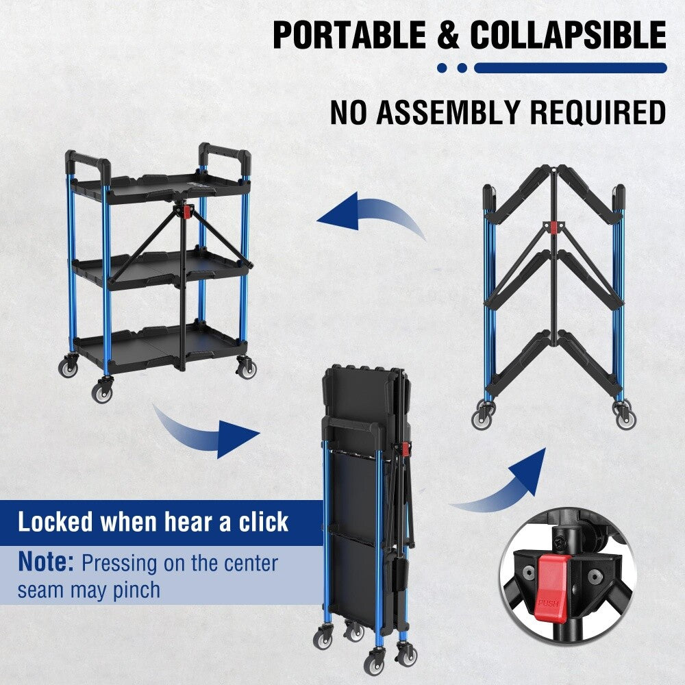Workpro 3-Tier Portable Collapsible Service Cart Folding Tool Cart