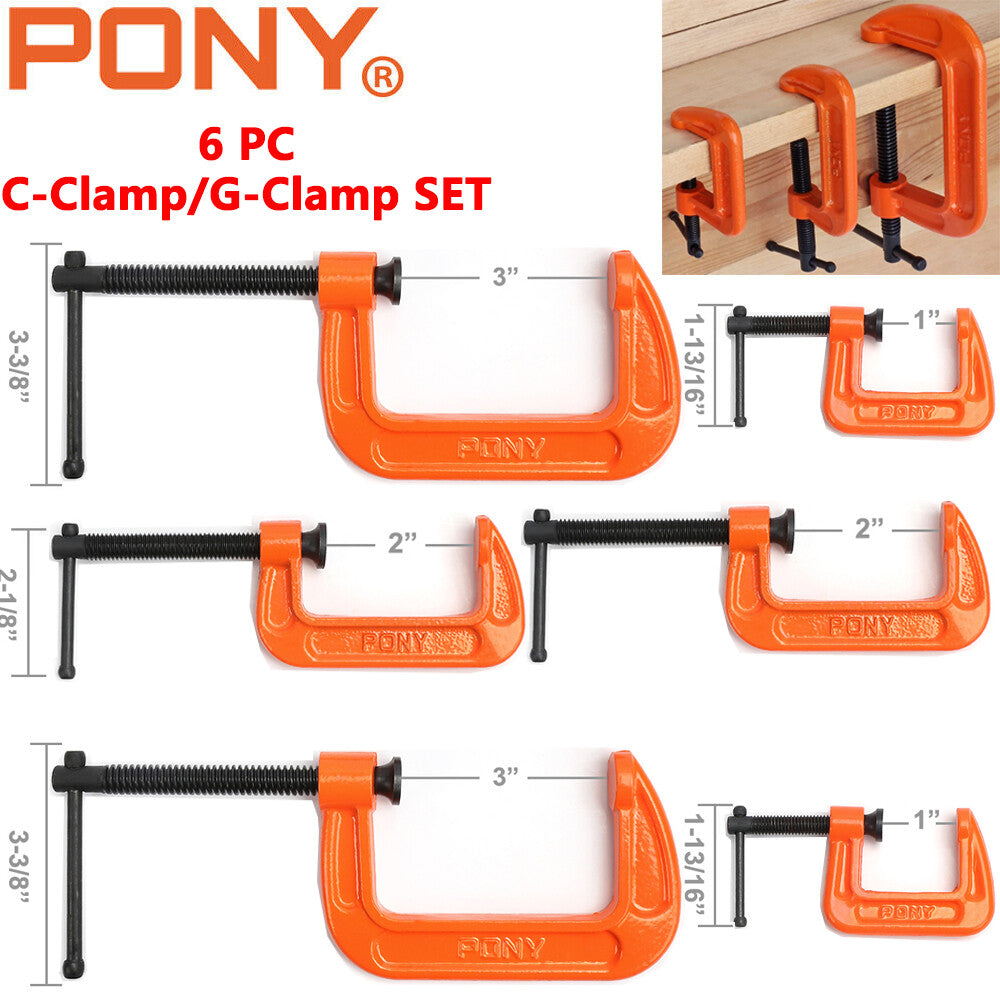 PONY 6pc Alloy C-Clamp Vise Set 6-Inch Jaw
