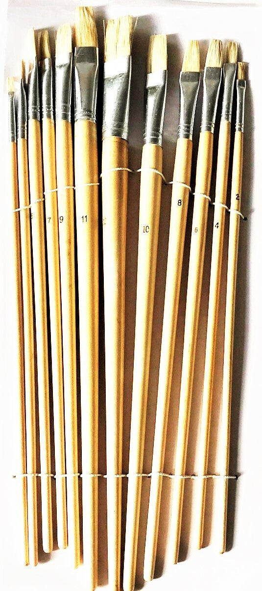12 Flat Square Tip 13" Long Artist Brushes