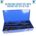 US Pro Tools 26pc Socket Set With Ratchet 3/4" & 1" Dr