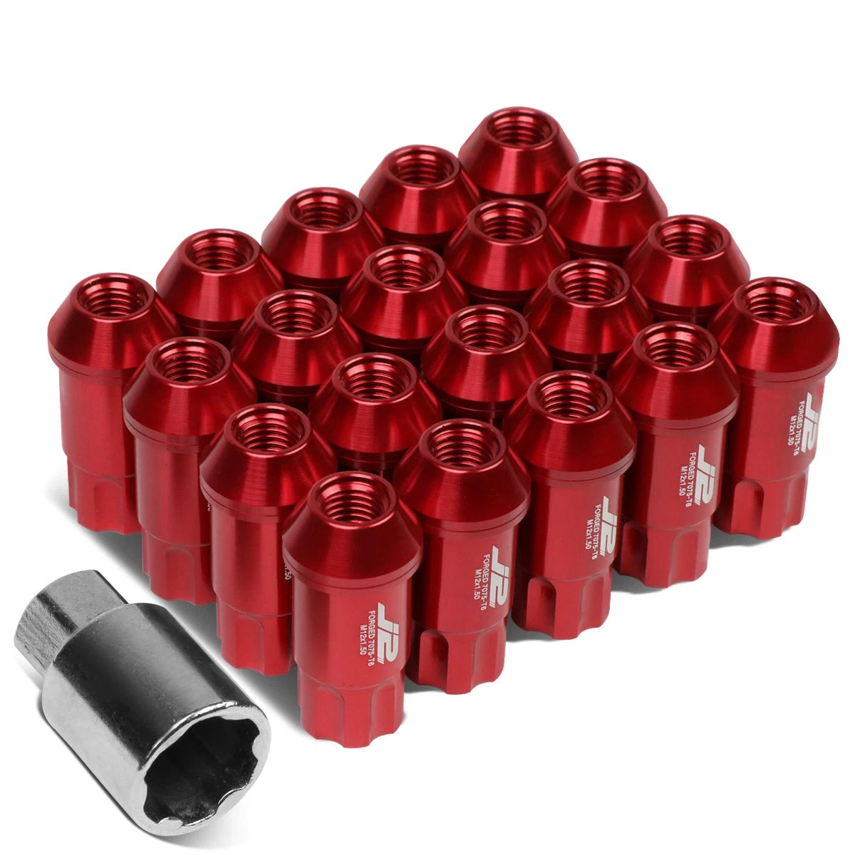 J2 7075 Forged Aluminum M12x1.5 5cm Open-end Lug Nut Kit W/adapter Red