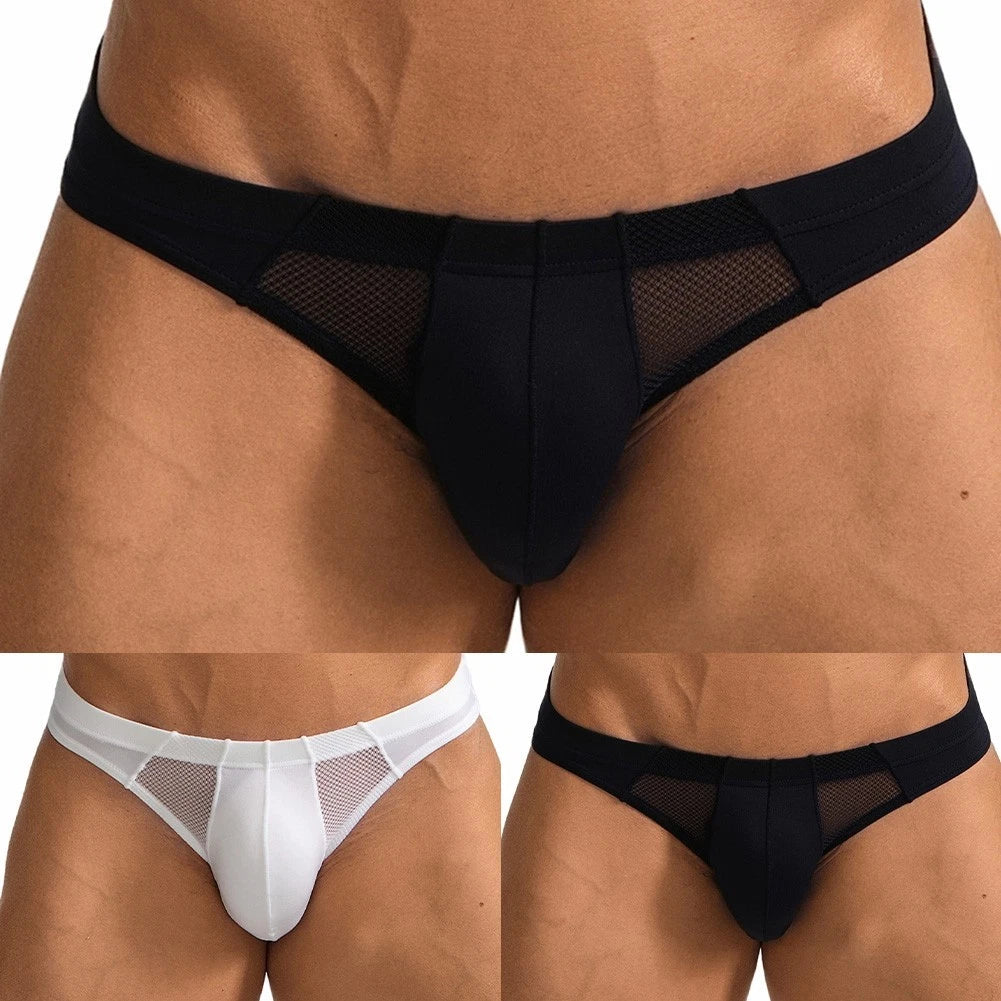 Breathable Men Low Waist Underpants Solid Color Pouch Briefs For