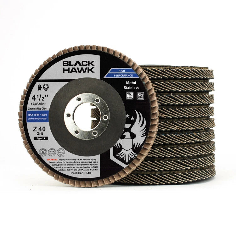 4-1/2" x 7/8" Black Hawk Zirconia Flap Discs T29 4.5" Sanding &amp; Grinding Wheels