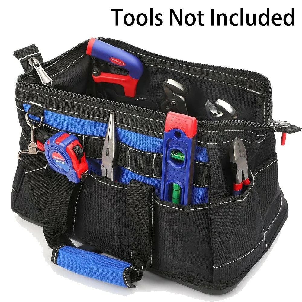 16" Wide Mouth Tool Bag Water Proof Molded Base Pockets Tool Storage