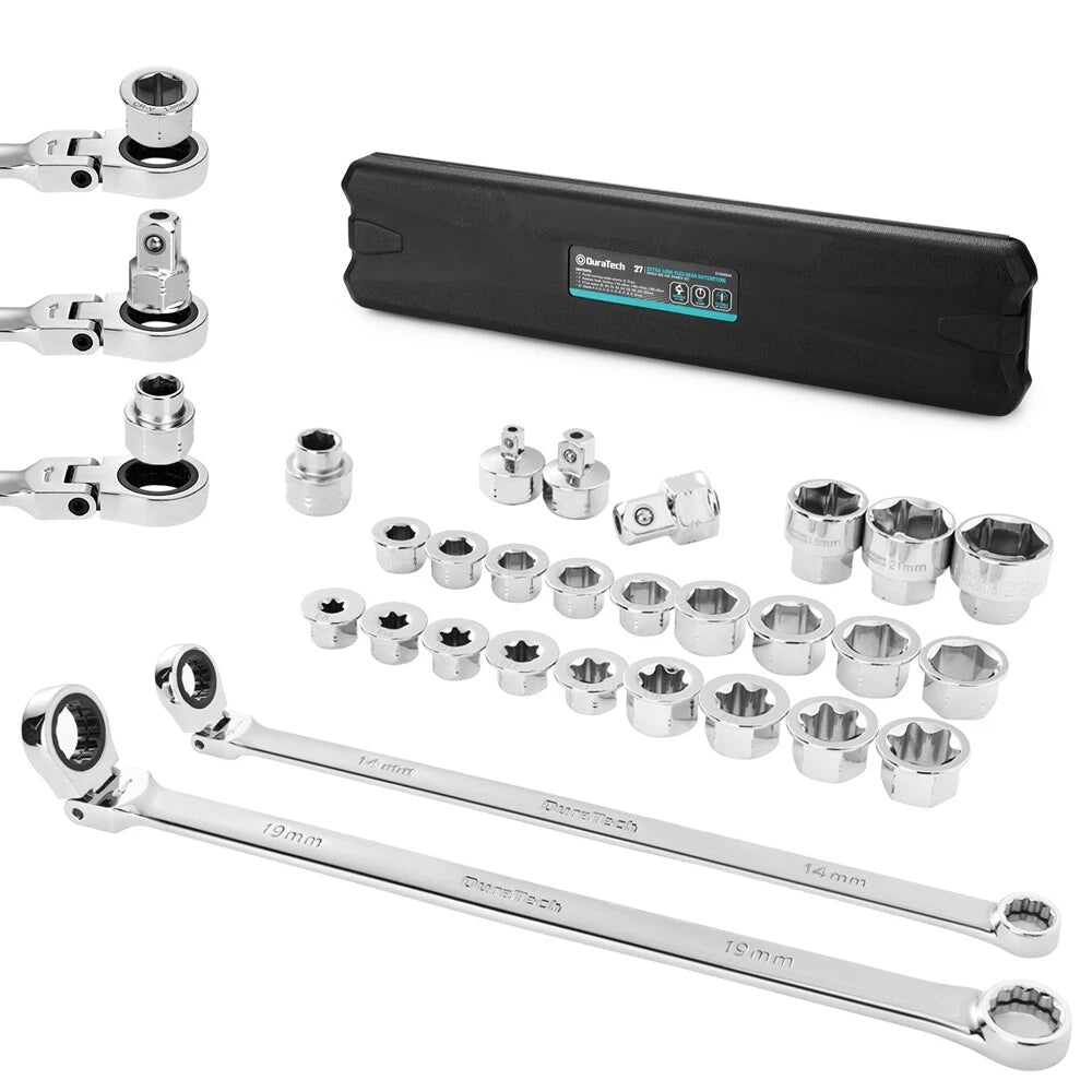 Duratech Extra Long Flex Head Ratcheting Wrench Set Double Box End