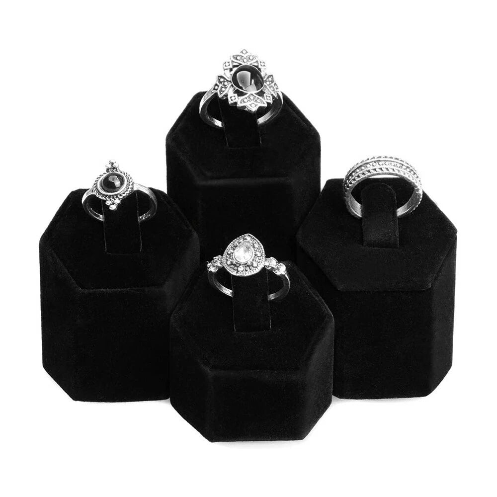 Set Black Velvet Ring Display Holder Jewelry Stand Pedestals