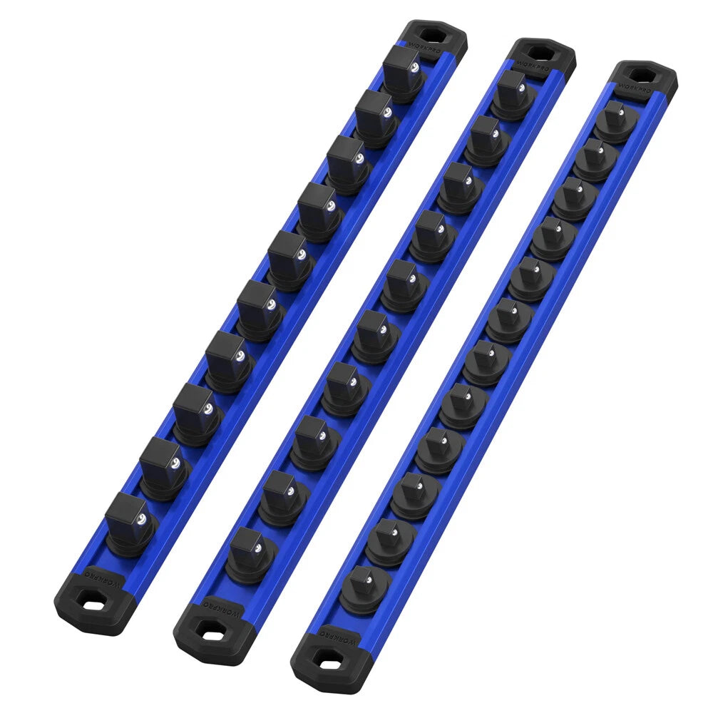 Workpro Magnetic Socket Organizer Set, 3-piece Aluminum Alloy Socket