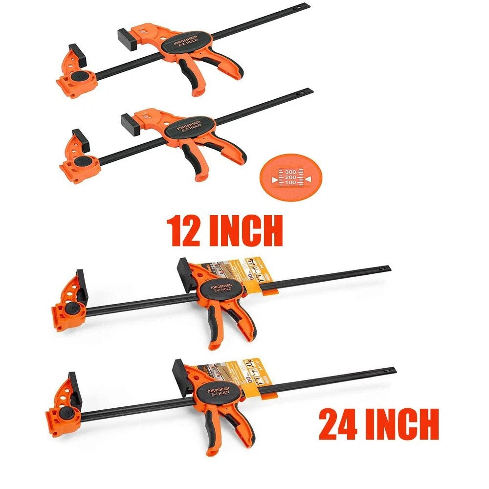 2 PIECES 12" One-Handed Bar F Clamp/2PC 24 inch One Hand Clamp/Spreader E-Z Hold