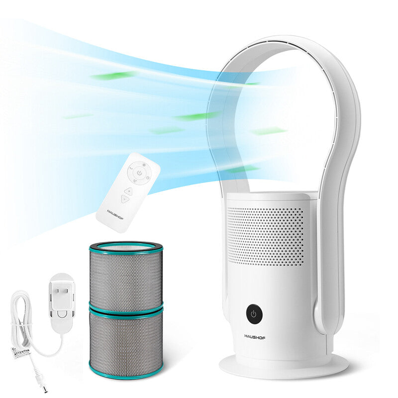 HAUSHOF Bladeless Tower Fan Air Purifier 90° Oscillating Air