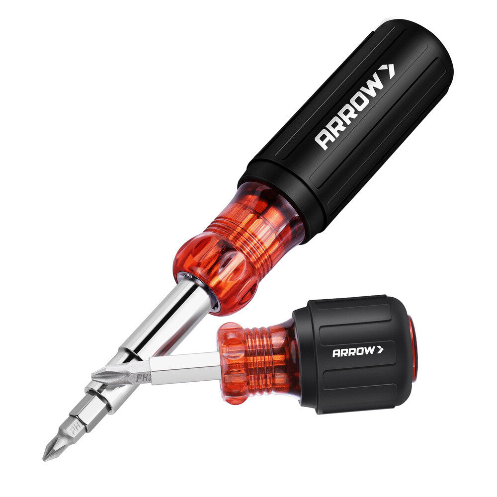 ARROW 2PC 5-in-1 Stubby/11-in-1 Standard Multi-bit Screw Driver & Nut