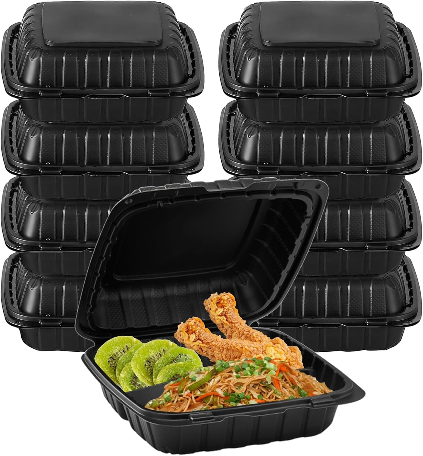 8" X 8" 3-Compartment to Go Food Take Out Containers Boxes with Lids