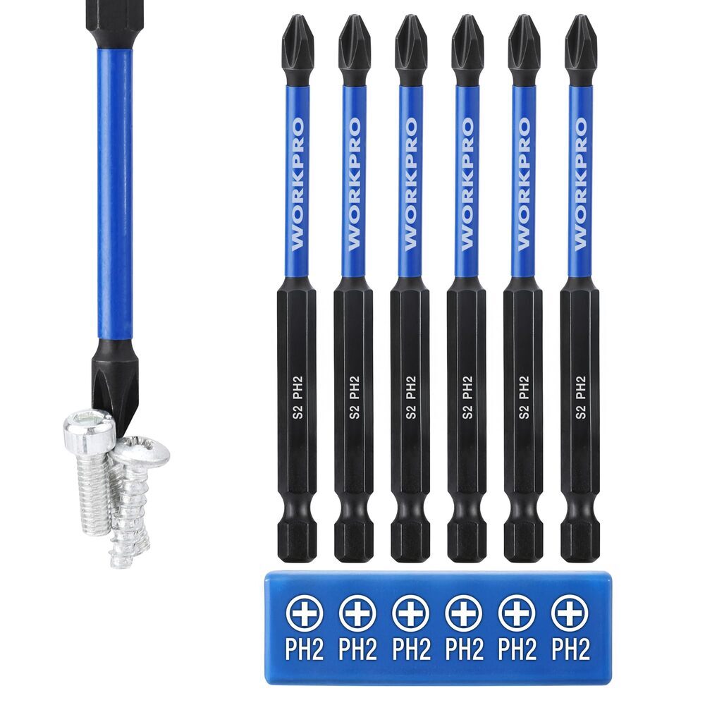 WORKPRO 6pcs PH2 Impact Phillips Screwdriver Bit Set by WORKPRO