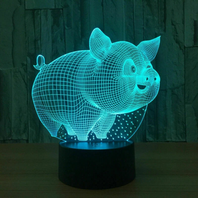 Chinese Pig Year Led Baby Night Light 7 Color Change Pig Desk Lamp 3d