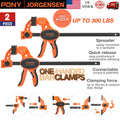 Jorgensen 12" Bar Clamp Set E-Z Hold F Clamp One-Handed Spreader Clamp
