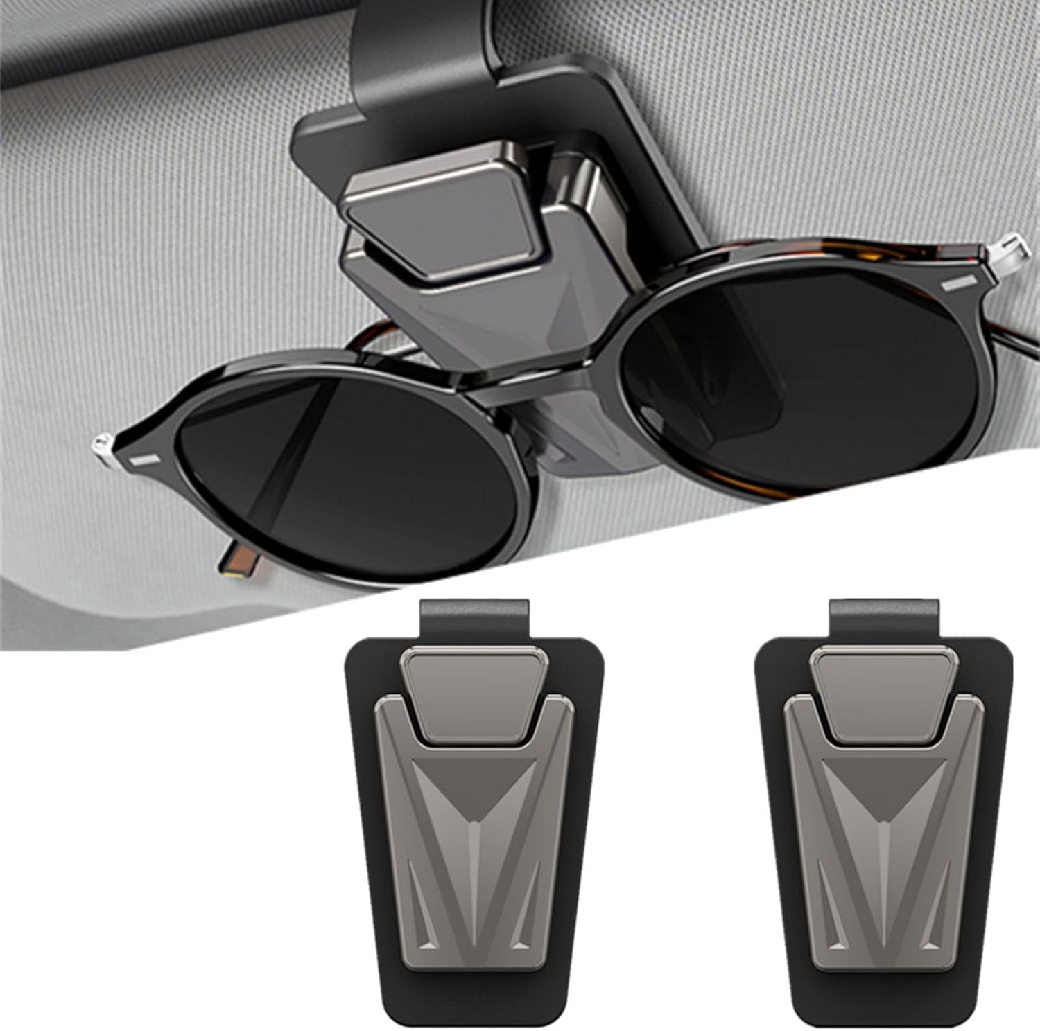 2 Packs Sunglasses Holders for Car Sun Visor, Metal