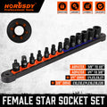 13PC Female E Torx Star Socket Set E4-E20 3/8" 1/4" Swivel Rail