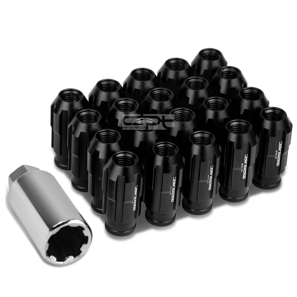 Open End M12x1.5 50mm Tall 24mm Od Black Aluminum Jdm Lug Nuts+adapter