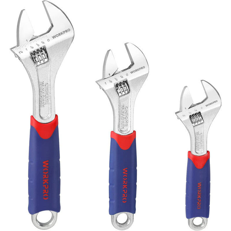 WORKPRO 3-Piece Adjustable Wrench Set CR-V with Rubberized Grips by WORKPRO