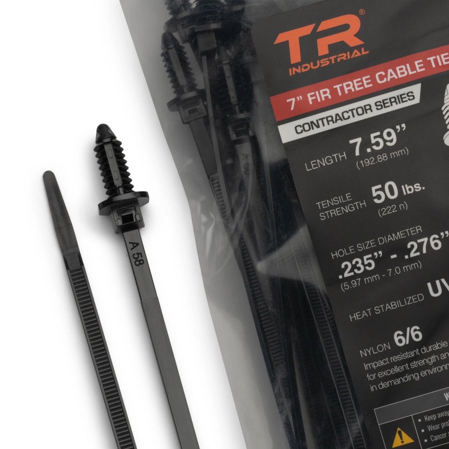 TR Industrial Contractor Series Fir Tree Heat-Stabilize<wbr/>d UV Black Cable Ties, 7"
