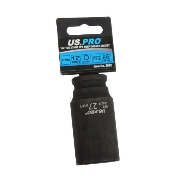 Us Pro 27mm 6pt Deep Impact Socket — 1/2" Drive Euro Heavy Duty 78mm