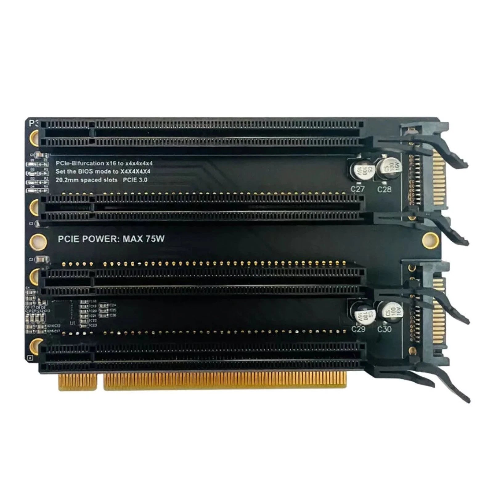 Black Pcie X16 To X4x4x4x4 Gen3 Sata Power Splitter Card Adapter