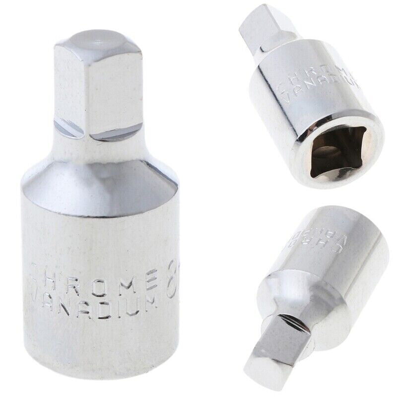 8mm & 10mm 3/8" Dr. Cr-V Male Drain Plug Key Square Wrench Socket Bit