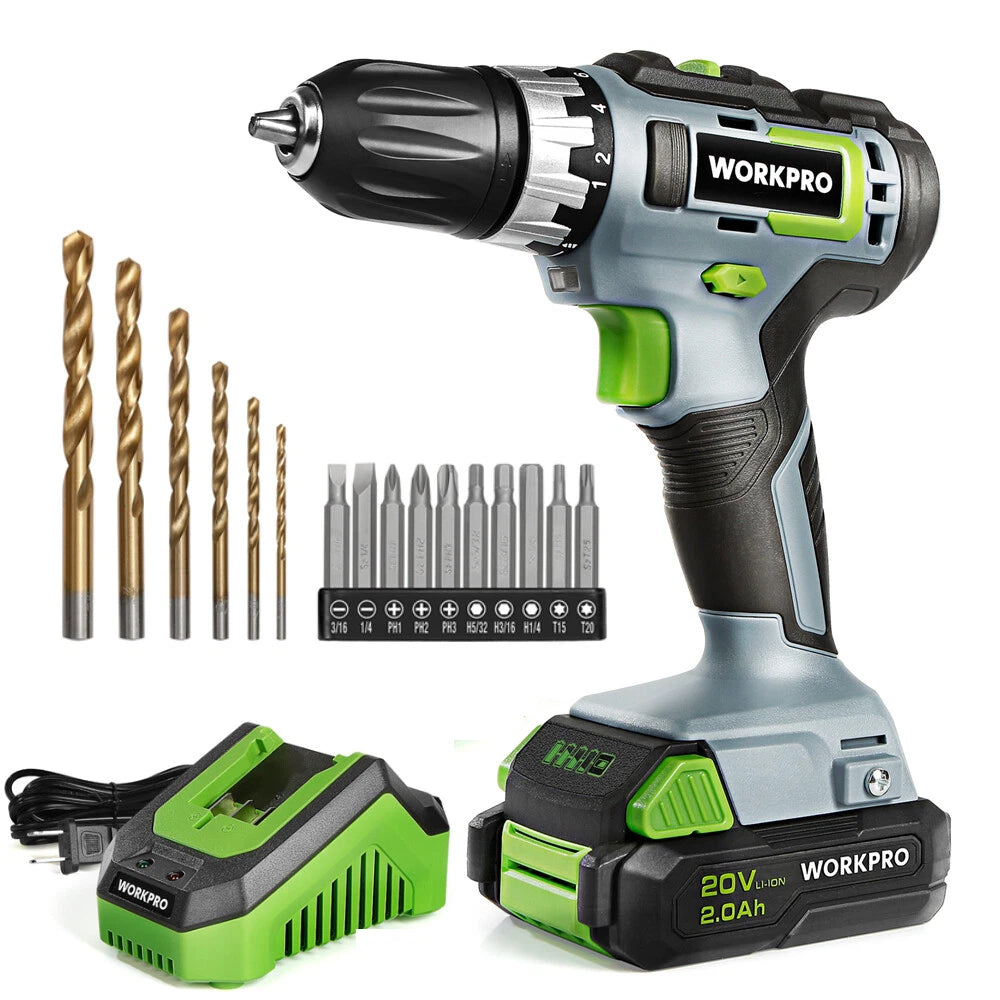 20V 3/8" Cordless Drill/driver Kit 18+2 Torque Variable Speed 2a