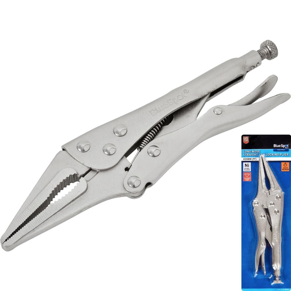 Bluespot 225mm Long Nose Straight Jaw Locking Plier Mole Grip Clamp 9" ToolOpens